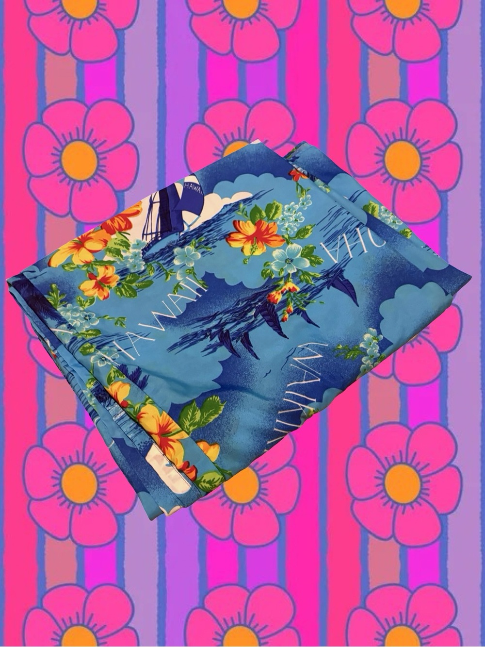 Vintage Blue Floral Swim Coverup with Tropical Botanic + Naval Print